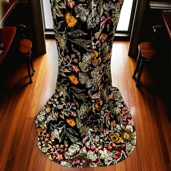 Mac Duggal Green, Black and Orange Tropical and Floral Sequin, Backless Dress - Picture 10 of 11